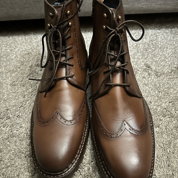 JOHNSTON & MURPHY Mens Brown Garrison Toe Block Heel Leather Boots Shoes 11.5 M - Picture 7 of 7